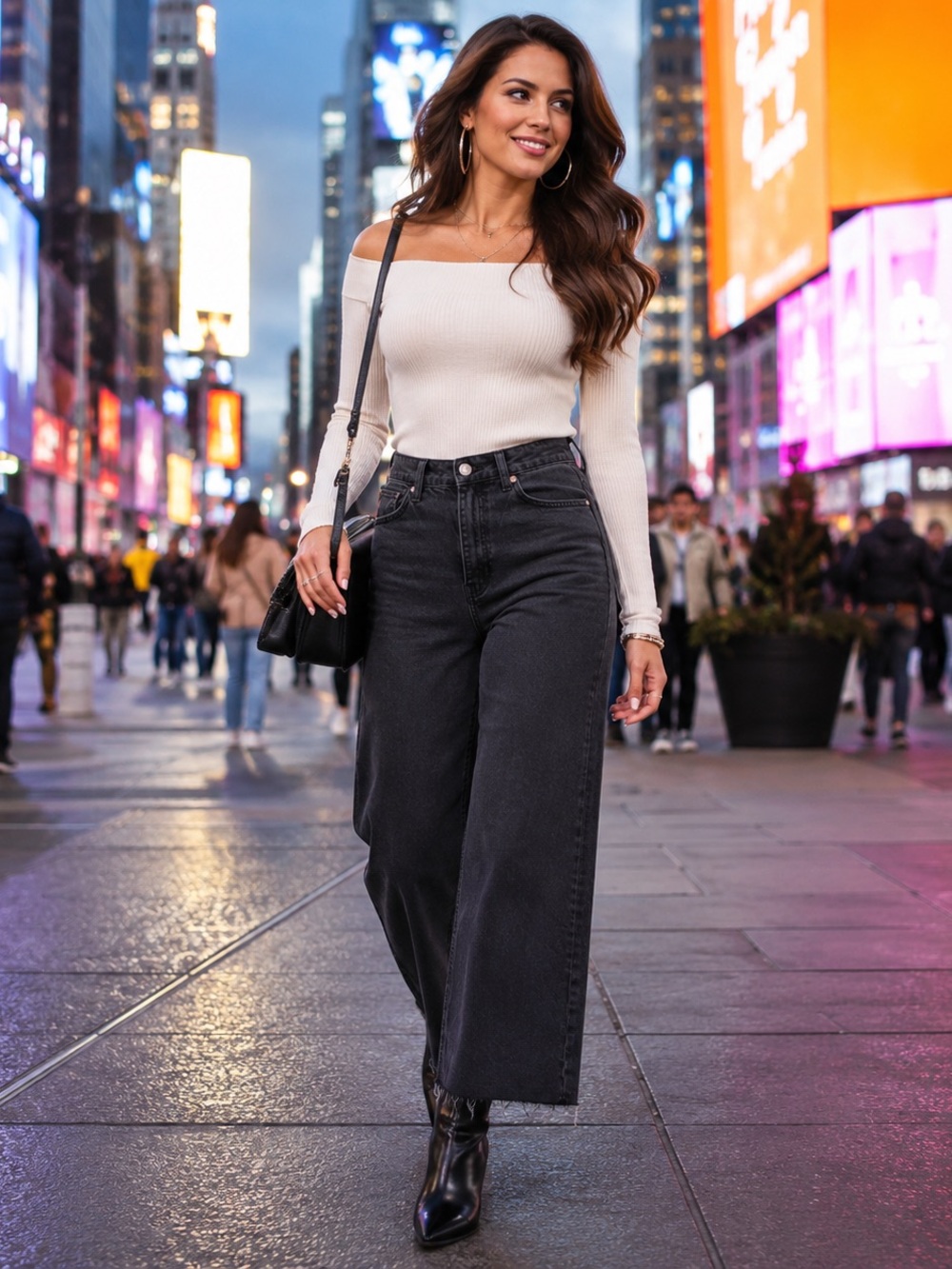 H&M High-Waisted Wide-Leg Raw-Hem Jeans Black Size 4 NWT